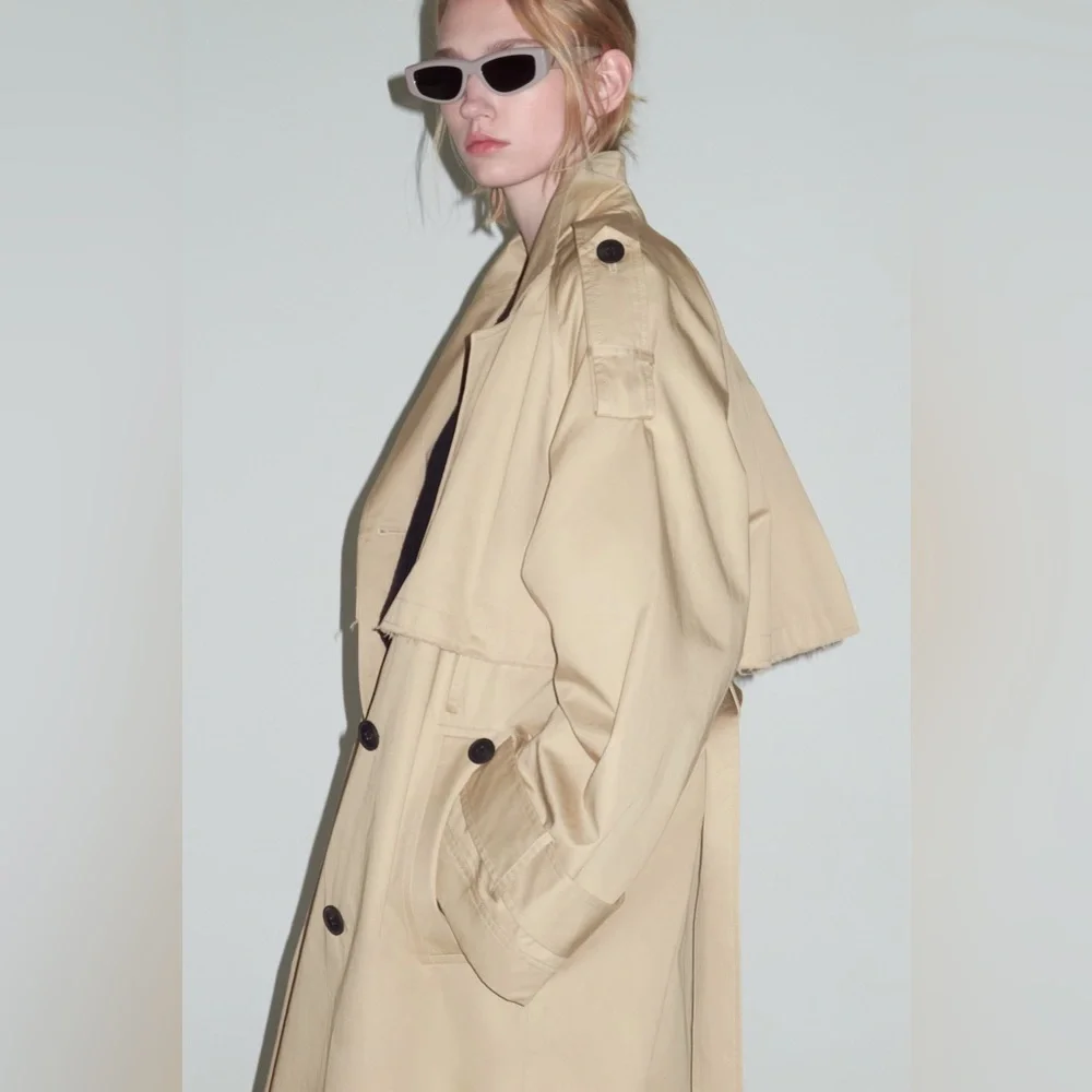 Zara coat jacket overcoat trench duster long beige tan casual